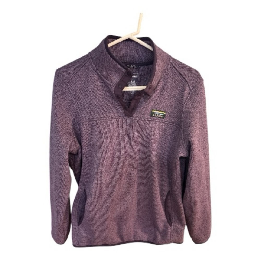L.L. Bean Women's Purple Fleece lined Sweater 1/4 button down Size Large